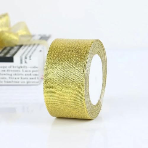 22 m Silber-Gold-Glitzer-Seidensatinband für Party, Zuhause, Hochzeit, Dekoration, Geschenkband, Weihnachten, Halloween, DIY-Material, Gold, 5 cm, 22 m von YGTGJ