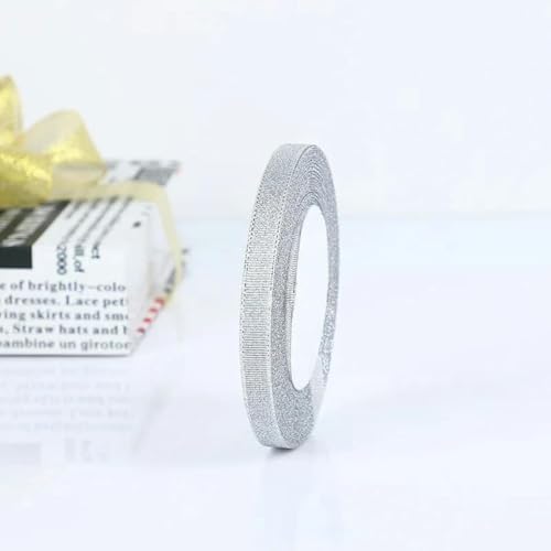 22 m Silber-Gold-Glitzer-Seidensatinband für Party, Zuhause, Hochzeit, Dekoration, Geschenkband, Weihnachten, Halloween, DIY-Material, Silber, 1 cm, 22 m von YGTGJ