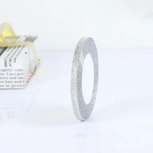 22 m Silber-Gold-Glitzer-Seidensatinband für Party, Zuhause, Hochzeit, Dekoration, Geschenkband, Weihnachten, Halloween, DIY-Material, Silber 0,6 cm – 22 m von YGTGJ