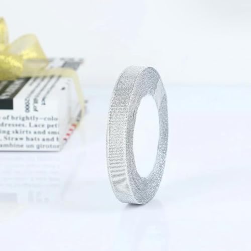 22 m Silber-Gold-Glitzer-Seidensatinband für Party, Zuhause, Hochzeit, Dekoration, Geschenkband, Weihnachten, Halloween, DIY-Material, Silber 1,2 cm - 22 m von YGTGJ