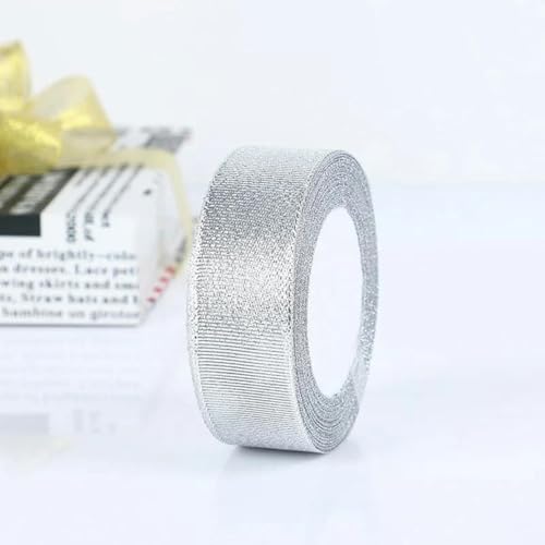 22 m Silber-Gold-Glitzer-Seidensatinband für Party, Zuhause, Hochzeit, Dekoration, Geschenkband, Weihnachten, Halloween, DIY-Material, Silber 3 cm - 22 m von YGTGJ