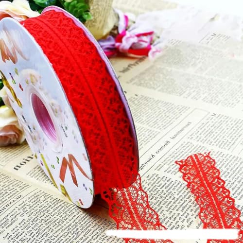 3,0 cm × 50 Yards Spitzenband, Heißprägung, Polyesterband, mit Blumen gebunden, bunte Bänder, gebackene Dekorationsbänder, rot, 2 Stück von YGTGJ