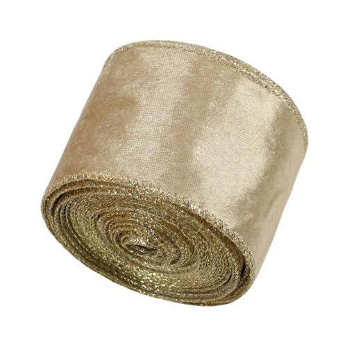 5/10 Yards, mehrfarbige Samtbänder, Beflockungsgurtband, Flanellflock, goldenes Band zum Basteln, Nähen, Weihnachtsdekoration, 63 mm Breite, Khaki, 5 Yards von YGTGJ