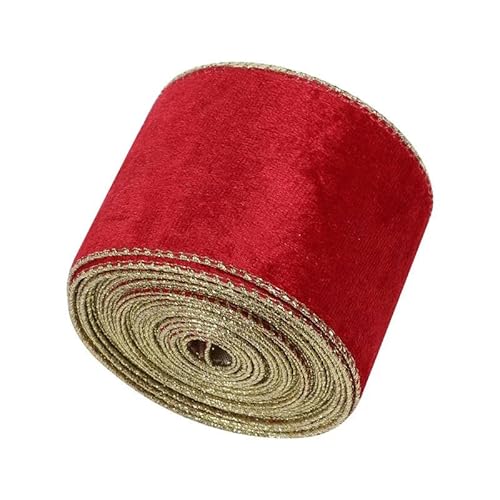 5/10 Yards, mehrfarbige Samtbänder, Beflockungsgurtband, Flanellflock, goldenes Band zum Basteln, Nähen, Weihnachtsdekoration, 63 mm Breite, Rot, 10 Yards von YGTGJ