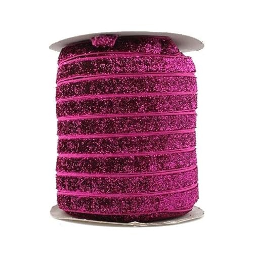 50 Yards/Los 1 Farbe = 50 Yards 3/8 Zoll elastisches Glitzer-Samtband, Ornamente, metallisches Gummiband, M, 1 cm breit von YGTGJ