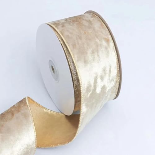 50 mm wendbares Samtband mit Drahtkante, metallisch, für Christbaumschmuck, Schleifenherstellung, Neujahrsverpackungen, 10 Yards Rolle, Typ 1, Gold, 5 cm, 10 Yards von YGTGJ