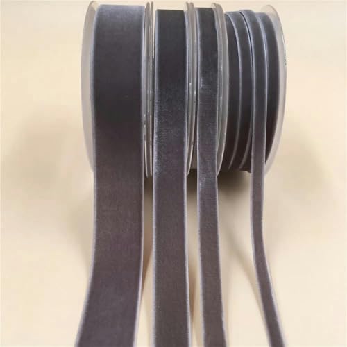 6/9/15/25 mm grau-silbernes einseitiges Samtband zum Verpacken handgefertigter Blumensträuße, Party-Dekoration für Zuhause, Weihnachten-Grau-Silber V072-6 mm x 300 Yards von YGTGJ