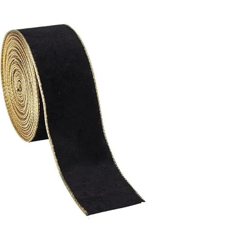 9,1 m Samtband mit Draht, 6,3 cm, schwarz-gold, weiches Samtband mit Draht zum Verpacken, Basteln, Blumenstrauß-Dekorationen-AECH03-08827-M von YGTGJ