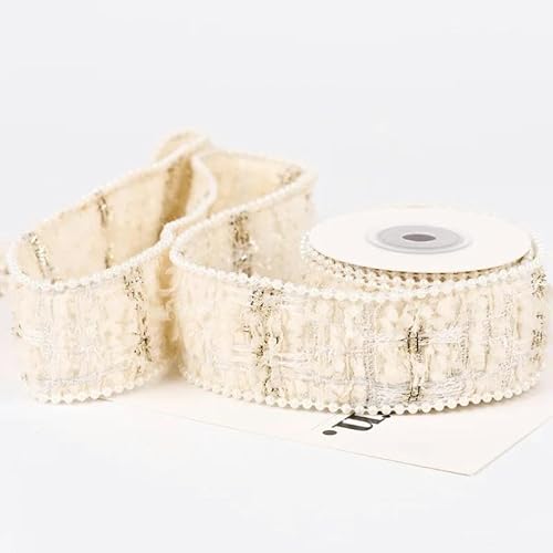 Gehäkeltes Samt-Tweedband mit Perlen für Haarschleifen, handgefertigtes Material, Nähzubehör für Mädchen, Verpackungsdekoration, 003, 25 mm, 45 m von YGTGJ