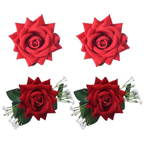 YHAILI Vorhang-Raffhalter, elegante künstliche Rose, Blumenfenster, Vorhanghalter, für Zuhause, Hochzeitsdekorationen, 4 Stück von YHAILI