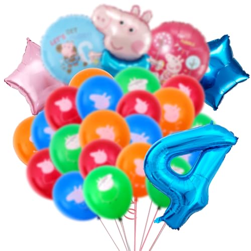 luftballon 4. peppa wutz geburtstag | geburtstagsdeko Mädchen junge 4 jahr, Happy Birthday Dekoration Banner Karikatur Luftballons deko von YHBGUSSS