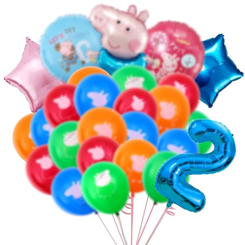 luftballon 2. peppa wutz geburtstag | geburtstagsdeko Mädchen junge 2 jahr, Happy Birthday Dekoration Banner Karikatur Luftballons deko von YHBGUSSS