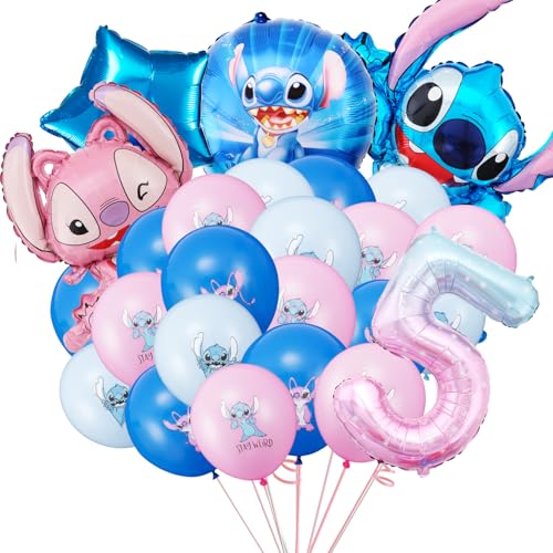 luftballon 5. stitch geburtstag | geburtstagsdeko Mädchen junge 6 jahr, Happy Birthday Dekoration Banner Karikatur Luftballons deko von YHBGUSSS