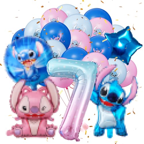 luftballon 7. stitch geburtstag | geburtstagsdeko Mädchen junge 7 jahr, Happy Birthday Dekoration Banner Karikatur Luftballons deko von YHBGUSSS