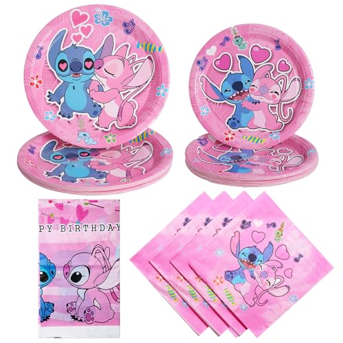 Party teller 51 pcs Geburtstag Party Geschirr, stitch Partygeschirr Set, Pappteller Kindergeburtstag,peppa wutzPappteller Servietten Tischdecke von YHBGUSSS