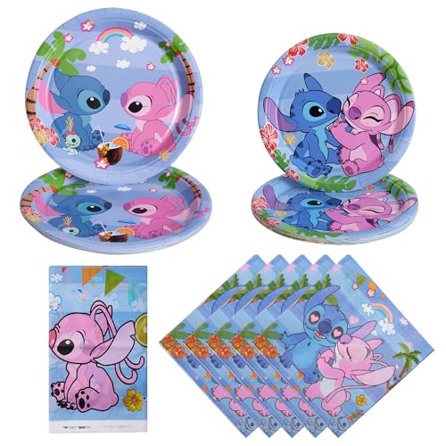 Party teller 51 pcs Geburtstag Party Geschirr, stitch Partygeschirr Set, Pappteller Kindergeburtstag,peppa wutzPappteller Servietten Tischdecke von YHBGUSSS