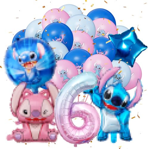 luftballon 6. stitch geburtstag | geburtstagsdeko Mädchen junge 6 jahr, Happy Birthday Dekoration Banner Karikatur Luftballons deko von YHBGUSSS