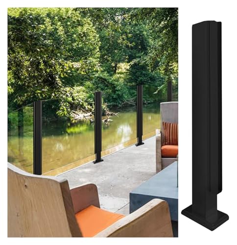 Glasgeländerpfosten, Glasgeländer Pfosten, Geländerpfosten aus schwarzem Glas, quadratisch, for Terrasse, Balkon, Terrasse, Balusterpfosten, Innen- und Außenbalustradenplatten, Klemme(End Post,80cm (3 von YHDMBBSHNB