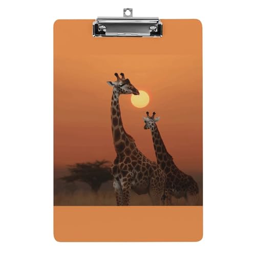 Klemmbretter Acryl Giraffe bei Sonnenuntergang Druck Klemmbrett Standard A4 Briefgröße Klemmbrett Leichtes Klemmbrett Niedliche Klemmbretter Benutzerdefiniertes Muster von YHEGBFD