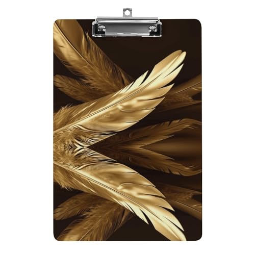 Klemmbretter Acryl Golden Feathers Print Klemmbrett Standard A4 Briefgröße Klemmbrett Leichtes Klemmbrett Niedliche Klemmbretter Benutzerdefiniertes Muster von YHEGBFD