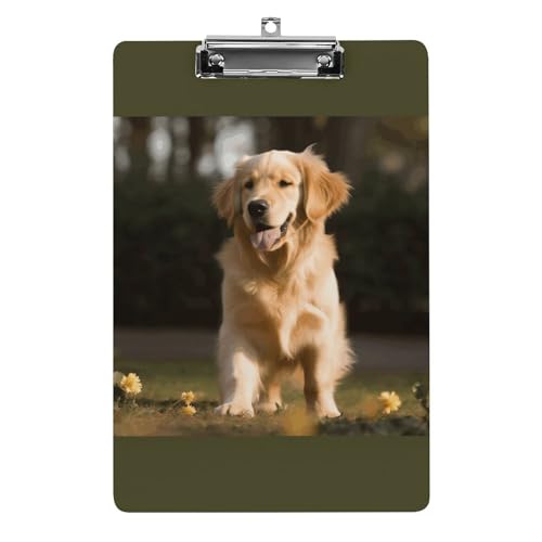 YHEGBFD Klemmbretter Acryl Golden Retriever Hund Druck Klemmbrett Standard A4 Briefgröße Klemmbrett Leichtes Klemmbrett Niedliche Klemmbretter Benutzerdefiniertes Muster von YHEGBFD