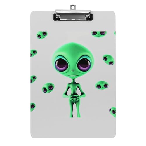 YHEGBFD Klemmbretter Acryl Grün Alien Print Klemmbrett Standard A4 Briefgröße Klemmbrett Leichtes Klemmbrett Niedliche Klemmbretter Benutzerdefiniertes Muster von YHEGBFD