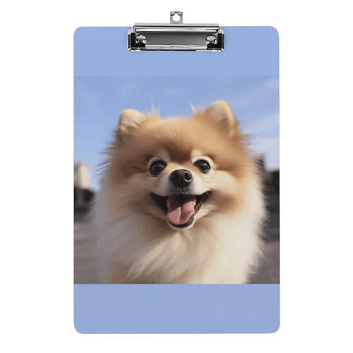 YHEGBFD Klemmbretter Acryl Happy Pomeranian Print Klemmbrett Standard A4 Briefgröße Klemmbrett Leichtes Klemmbrett Niedliche Klemmbretter Benutzerdefiniertes Muster von YHEGBFD