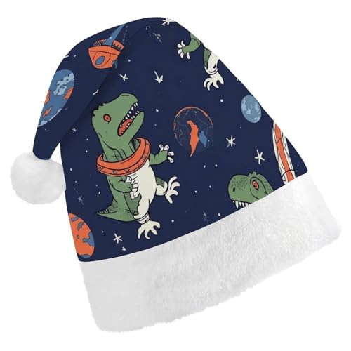 YHEGBFD Weihnachtsmütze, Astronauten-Dinosaurier-Raketen-Druck, Weihnachtsmütze, Erwachsenen-Weihnachtsmannmütze, Neujahrsgruß, Weihnachtsmütze von YHEGBFD