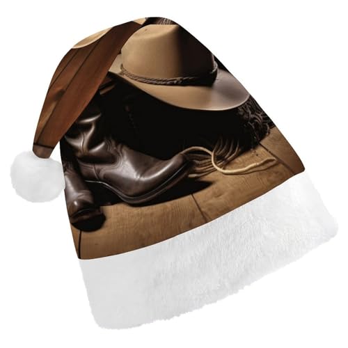 YHEGBFD Weihnachtsmütze, Cowboyhut, Westernstiefel, Weihnachtsmannmütze, Weihnachtsmannmütze für Erwachsene, Neujahrsgruß, Weihnachtsmütze von YHEGBFD