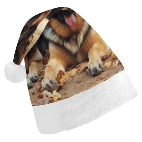 YHEGBFD Weihnachtsmütze, Deutscher Schäferhund, Weihnachtsmütze, Unisex, Weihnachtsmannmütze, Neujahrsgruß, Weihnachtsmütze von YHEGBFD