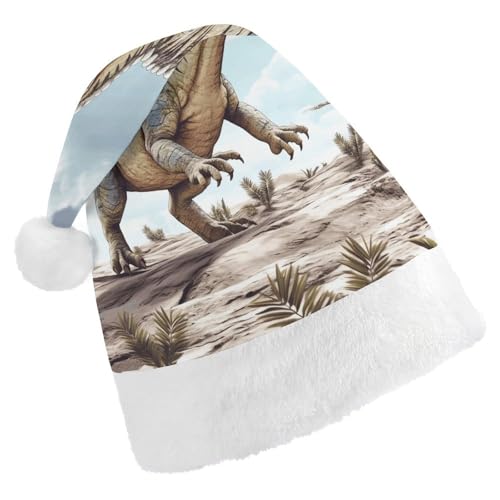 YHEGBFD Weihnachtsmütze, Dinosaurier-Motiv, Weihnachtsmütze, Unisex, Weihnachtsmannmütze, Neujahrsgruß, Weihnachtsmütze von YHEGBFD