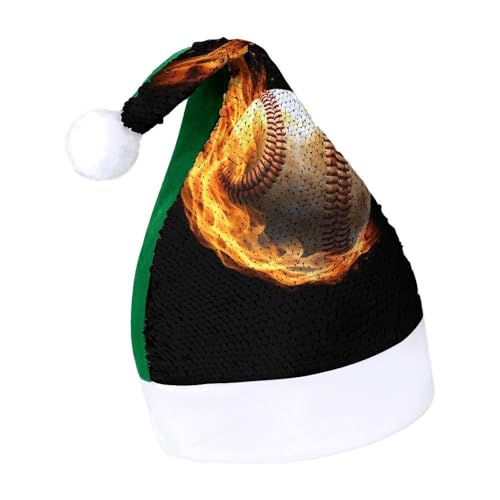 YHEGBFD Weihnachtsmütze, Feuer-Baseball-Druck, Weihnachtsmütze, Pailletten-Weihnachtsmannmütze, Neujahrsgruß, Weihnachtsmütze von YHEGBFD