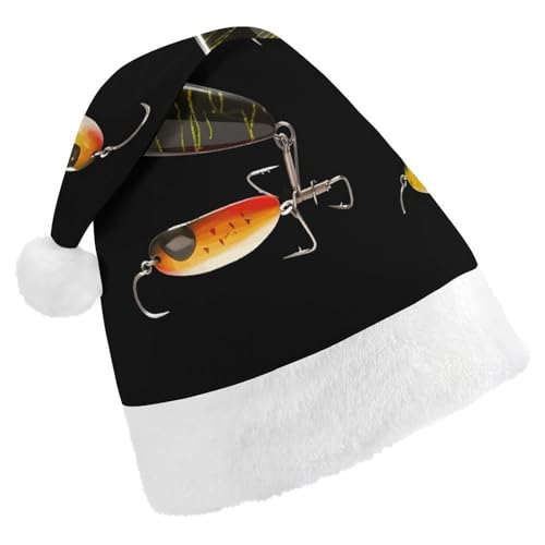 YHEGBFD Weihnachtsmütze, Fischköder-Druck, Weihnachtsmütze, Unisex, Weihnachtsmannmütze, Neujahrsgruß, Weihnachtsmütze von YHEGBFD