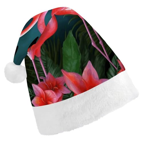 YHEGBFD Weihnachtsmütze, Flamingo-Blumen-Druck, Weihnachtsmütze, Erwachsenen-Weihnachtsmannmütze, Neujahrsgruß, Weihnachtsmütze von YHEGBFD