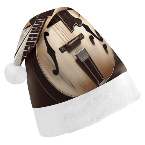 YHEGBFD Weihnachtsmütze, Gitarrenbilder, Druck, Weihnachtsmütze, Unisex, Weihnachtsmannmütze, Neujahrsgruß, Weihnachtsmütze von YHEGBFD