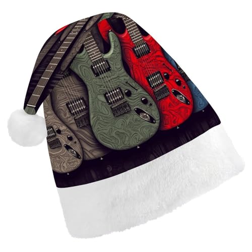 YHEGBFD Weihnachtsmütze, Gitarrenmuster, Weihnachtsmütze, Weihnachtsmannmütze für Erwachsene, Neujahrsgruß, Weihnachtsmütze von YHEGBFD