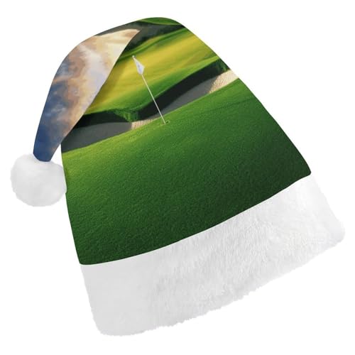 YHEGBFD Weihnachtsmütze, Golfplatz-Druck, Weihnachtsmütze, Unisex, Weihnachtsmannmütze, Neujahrsgruß, Weihnachtsmütze von YHEGBFD