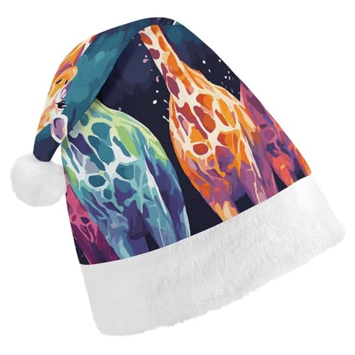 YHEGBFD Weihnachtsmütze, bunte Giraffen-Druck, Weihnachtsmütze, Unisex, Weihnachtsmannmütze, Neujahrsgruß, Weihnachtsmütze von YHEGBFD