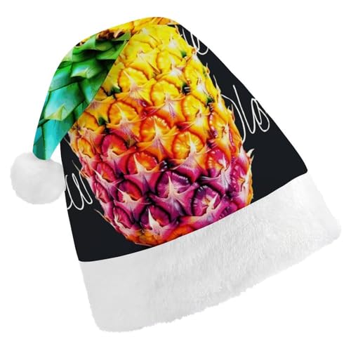 YHEGBFD Weihnachtsmütze, bunte Obst-Ananas-Druck, Weihnachtsmütze für Erwachsene, Weihnachtsmannmütze, Neujahrsgruß, Weihnachtsmütze von YHEGBFD