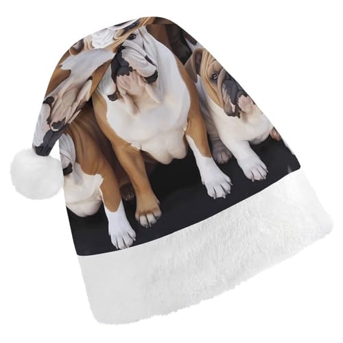 YHEGBFD Weihnachtsmütze, englische Bulldoggen, Weihnachtsmannmütze, Unisex, Weihnachtsmannmütze, Neujahrsgruß, Weihnachtsmütze von YHEGBFD