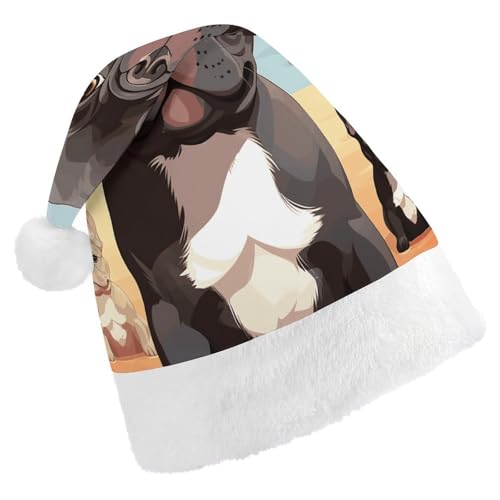 YHEGBFD Weihnachtsmütze, französische Bulldogge, niedlicher Druck, Weihnachtsmütze, Unisex, Weihnachtsmannmütze, Neujahrsgruß, Weihnachtsmütze von YHEGBFD