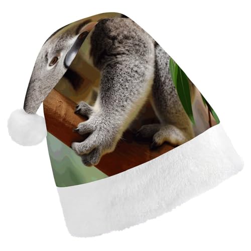 YHEGBFD Weihnachtsmütze, niedlicher Koala-Druck, Weihnachtsmütze für Erwachsene, Weihnachtsmannmütze, Neujahrsgruß, Weihnachtsmütze von YHEGBFD