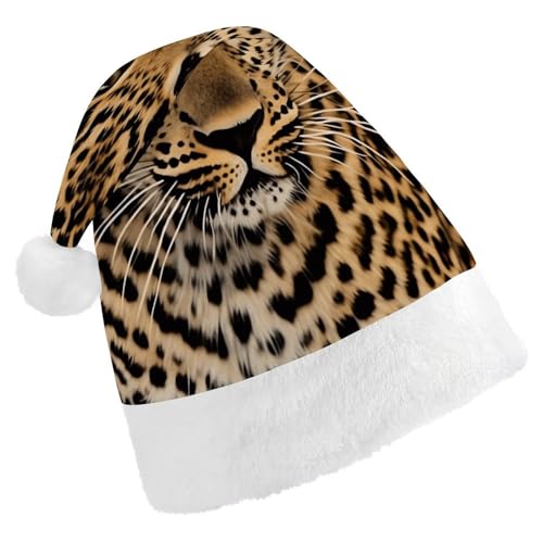 YHEGBFD Weihnachtsmütze, niedlicher Leopardenmuster, Weihnachtsmütze für Erwachsene, Weihnachtsmannmütze, Neujahrsgruß, Weihnachtsmütze von YHEGBFD