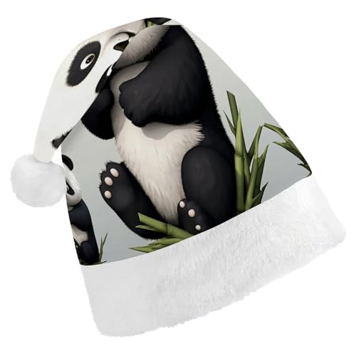 YHEGBFD Weihnachtsmütze, niedlicher Panda-Druck, Weihnachtsmütze für Erwachsene, Weihnachtsmannmütze, Neujahrsgruß, Weihnachtsmütze von YHEGBFD