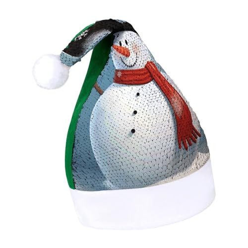 YHEGBFD Weihnachtsmütze, niedlicher Schneemann-Druck, Weihnachtsmütze, Pailletten-Weihnachtsmannmütze, Neujahrsgruß, Weihnachtsmütze von YHEGBFD