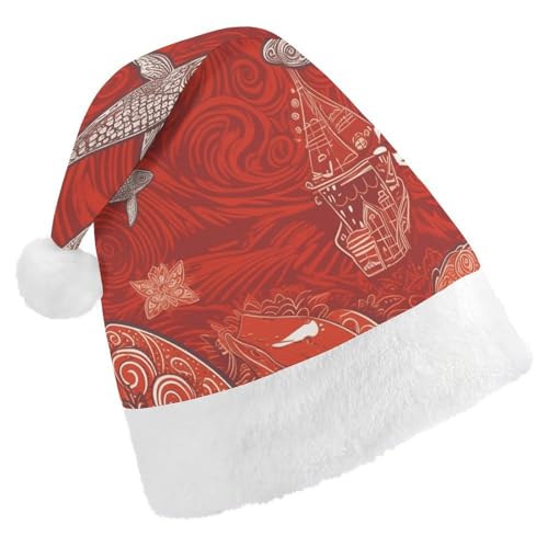 YHEGBFD Weihnachtsmütze, rotes Meer, Tierdruck, Weihnachtsmütze, Unisex, Weihnachtsmannmütze, Neujahrsgruß, Weihnachtsmütze von YHEGBFD