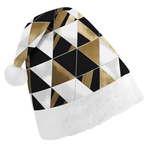 YHEGBFD Weihnachtsmütze, schwarz-weiß-goldener Dreiecks-Druck, Weihnachtsmütze, Unisex, Weihnachtsmannmütze, Neujahrsgruß, Weihnachtsmütze von YHEGBFD