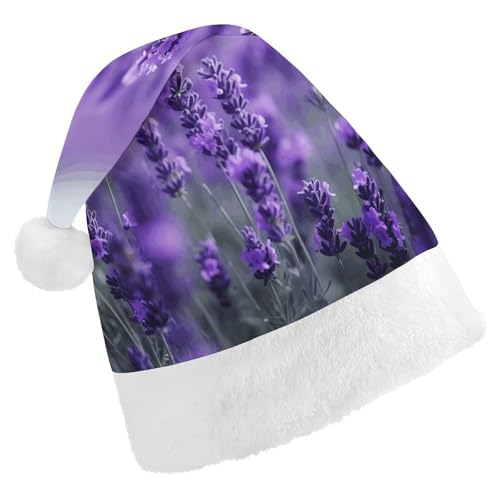 YHEGBFD Weihnachtsmütze, violetter Lavendel-Druck, Weihnachtsmütze, Unisex, Weihnachtsmannmütze, Neujahrsgruß, Weihnachtsmütze von YHEGBFD