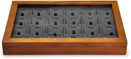 Ringbox, Schmuckschatulle, Organizer, Holz, Große Schmuckschatulle, Boxen Mit Transparentem Deckel, Stapelbare Aufbewahrungsbox Aus Holz, Schmuckschatullen Aus Massivholz Für Schmu,Dark Grey D von YHEIANJ