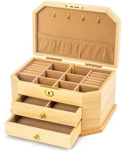 Ringschatulle Aus Massivholz, Schmuckaufbewahrungsbox Mit Schloss, Mehrschichtige Schmuckschatulle Aus Holz Für Ohrringe, Armbänder, Halsketten, Chinesische Retro-Ringschatullen Fü,One Color-3 von YHEIANJ